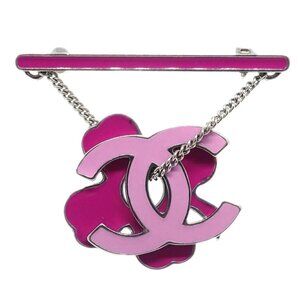 Chanel Dangle Brooch Pin Silver Pink 04P 195194